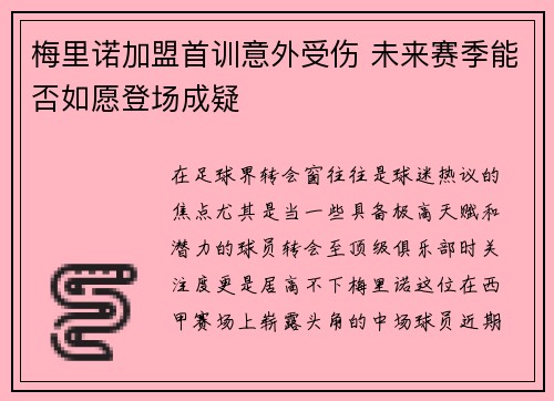 梅里诺加盟首训意外受伤 未来赛季能否如愿登场成疑